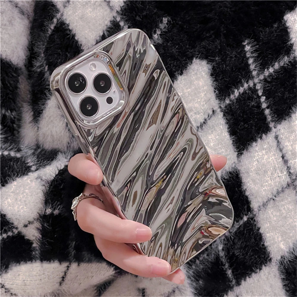 Luxury 3D Silver Silk Pattern Phone Case for IPhone Shockproof Soft Back Cover