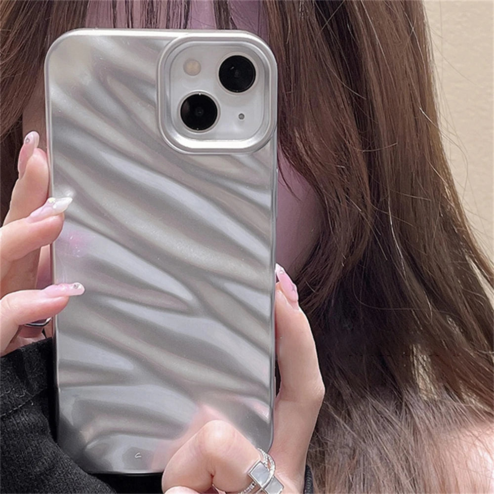 Luxury 3D Silver Silk Pattern Phone Case for IPhone Shockproof Soft Back Cover