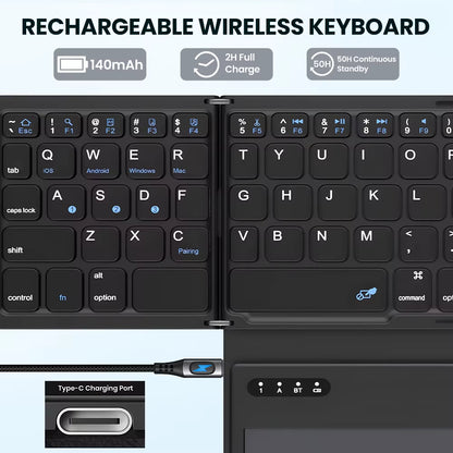 Portable Quadruple Folding Wireless Bluetooth Keyboard with Touchpad for Windows Android IOS Tablet IPad Phone