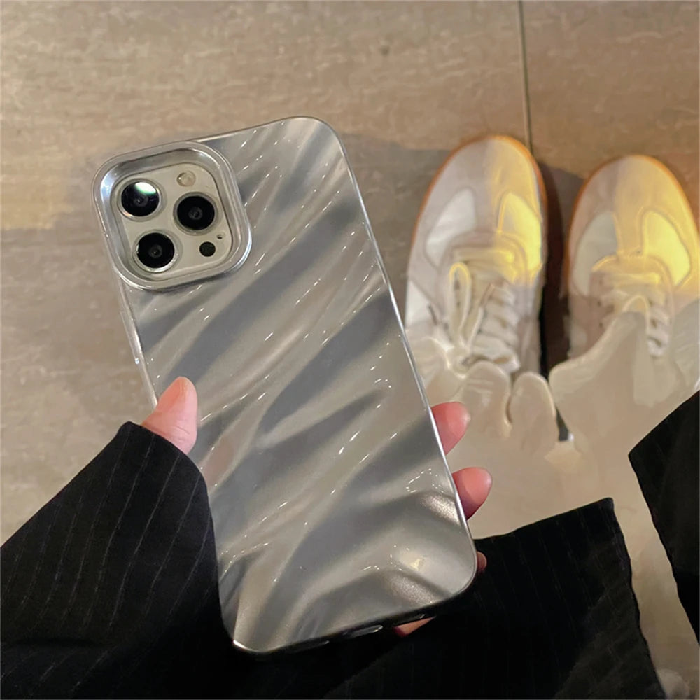 Luxury 3D Silver Silk Pattern Phone Case for IPhone Shockproof Soft Back Cover