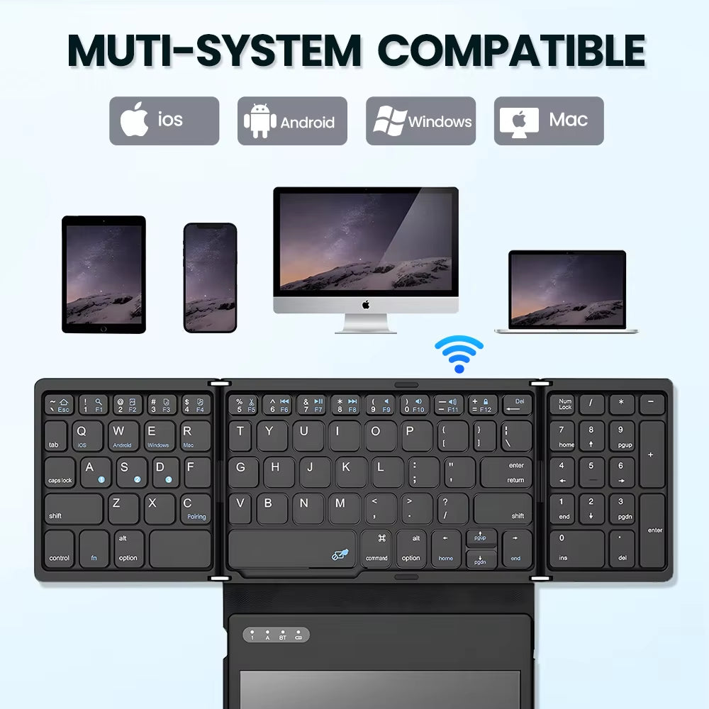 Portable Quadruple Folding Wireless Bluetooth Keyboard with Touchpad for Windows Android IOS Tablet IPad Phone