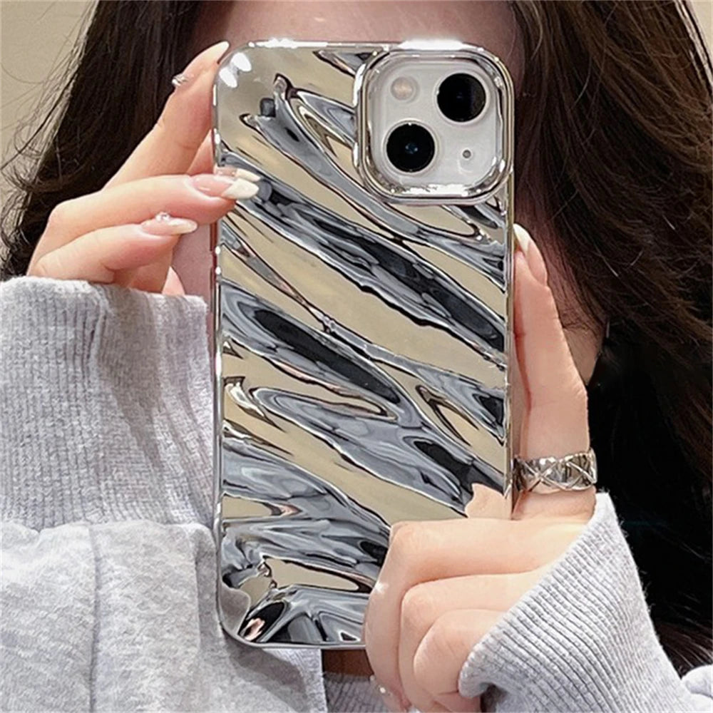 Luxury 3D Silver Silk Pattern Phone Case for IPhone Shockproof Soft Back Cover